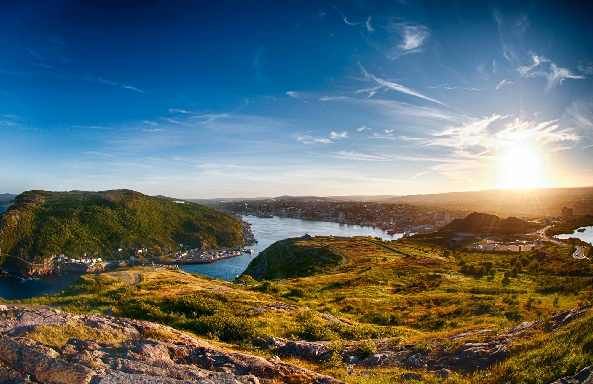 St. John’s harbour and the Narrows at sunset, seen from Signal Hill